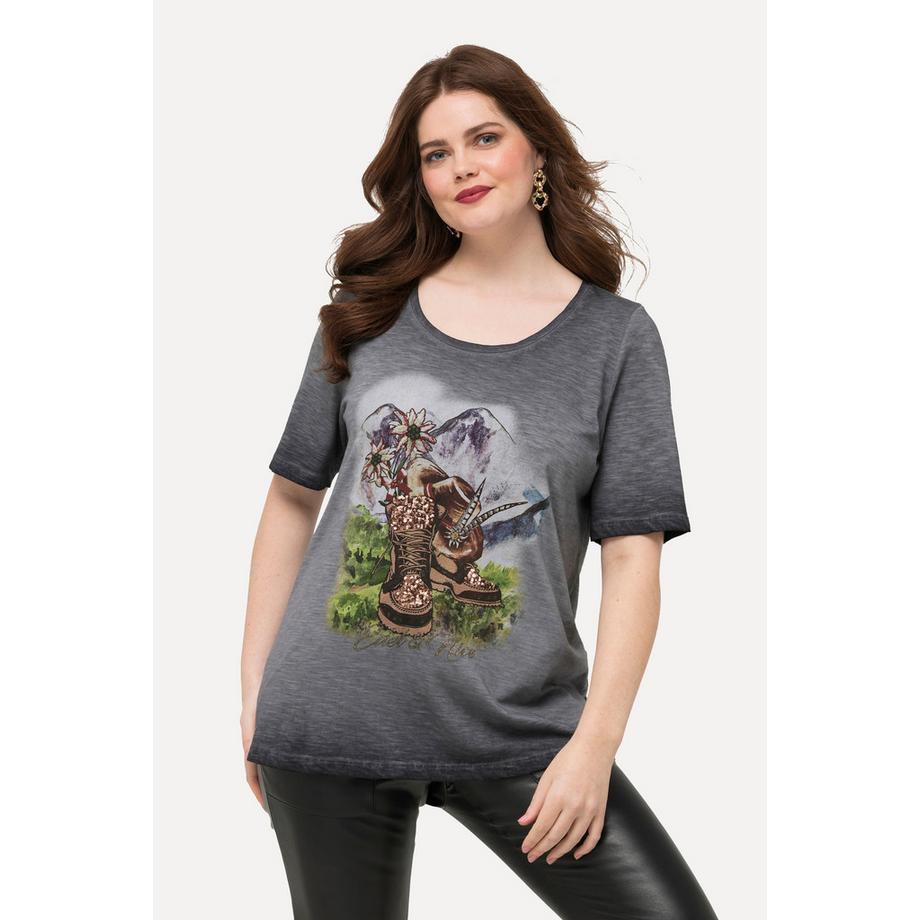 Ulla Popken T-shirt Classic Col Rond Manches Courtes Motif Bottes  