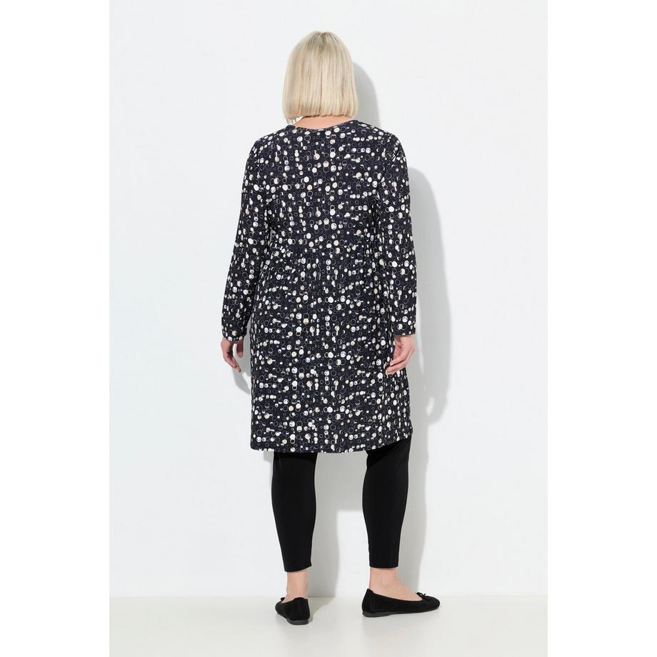 Ulla Popken Robe en Jersey à Pois Coupe Évasée Col Rond Manches Longues  