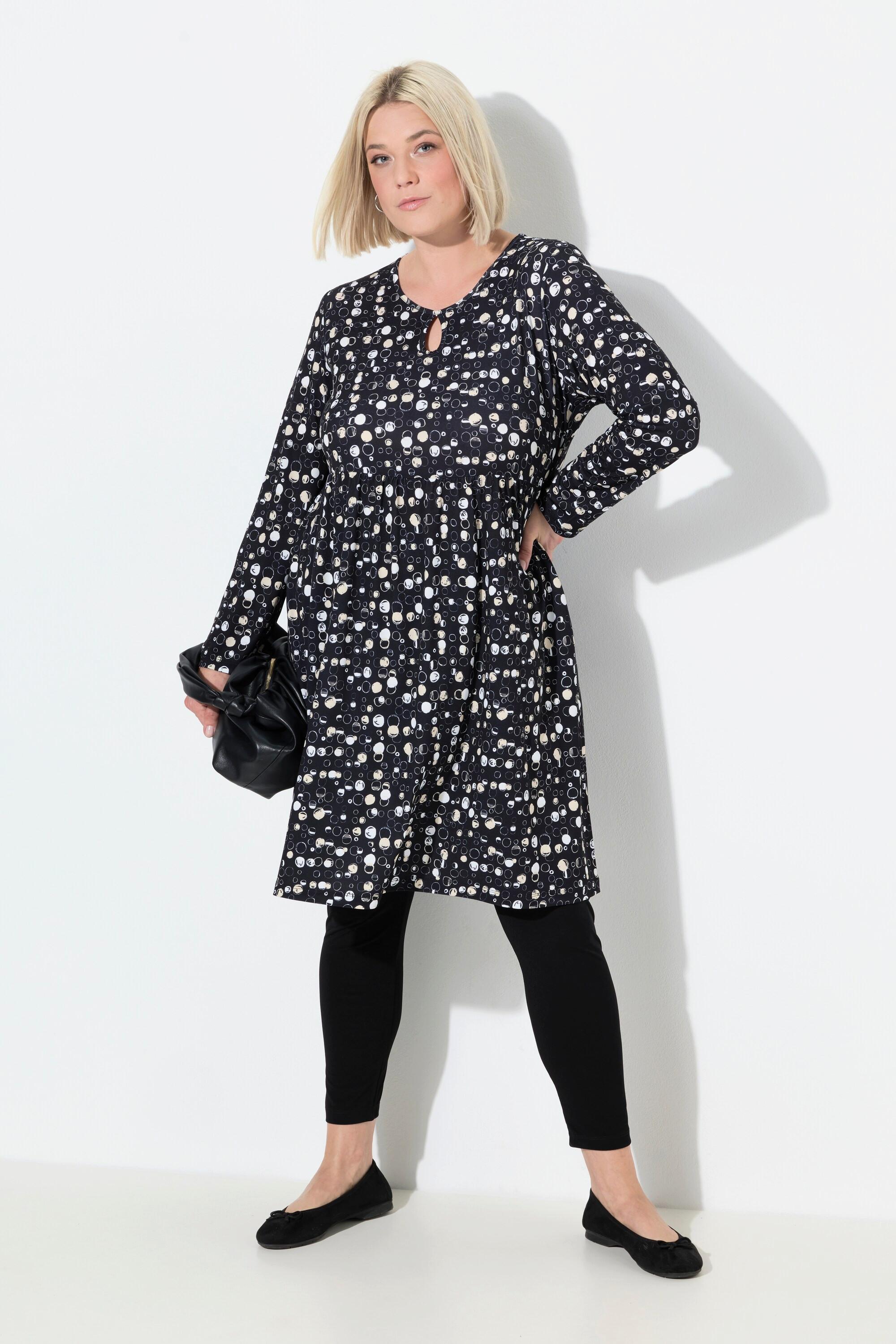 Ulla Popken Jerseykleid Punkte A-Linie Rundhals Langarm  