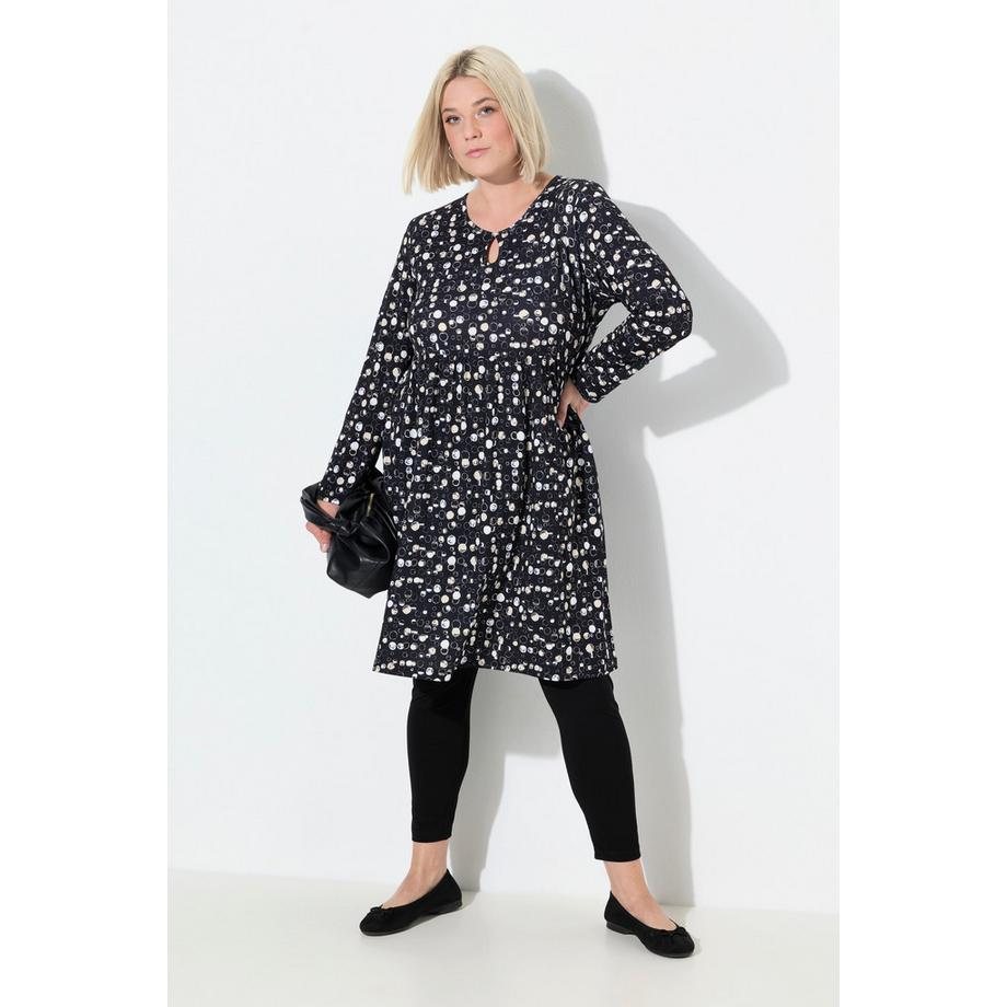 Ulla Popken Robe en Jersey à Pois Coupe Évasée Col Rond Manches Longues  