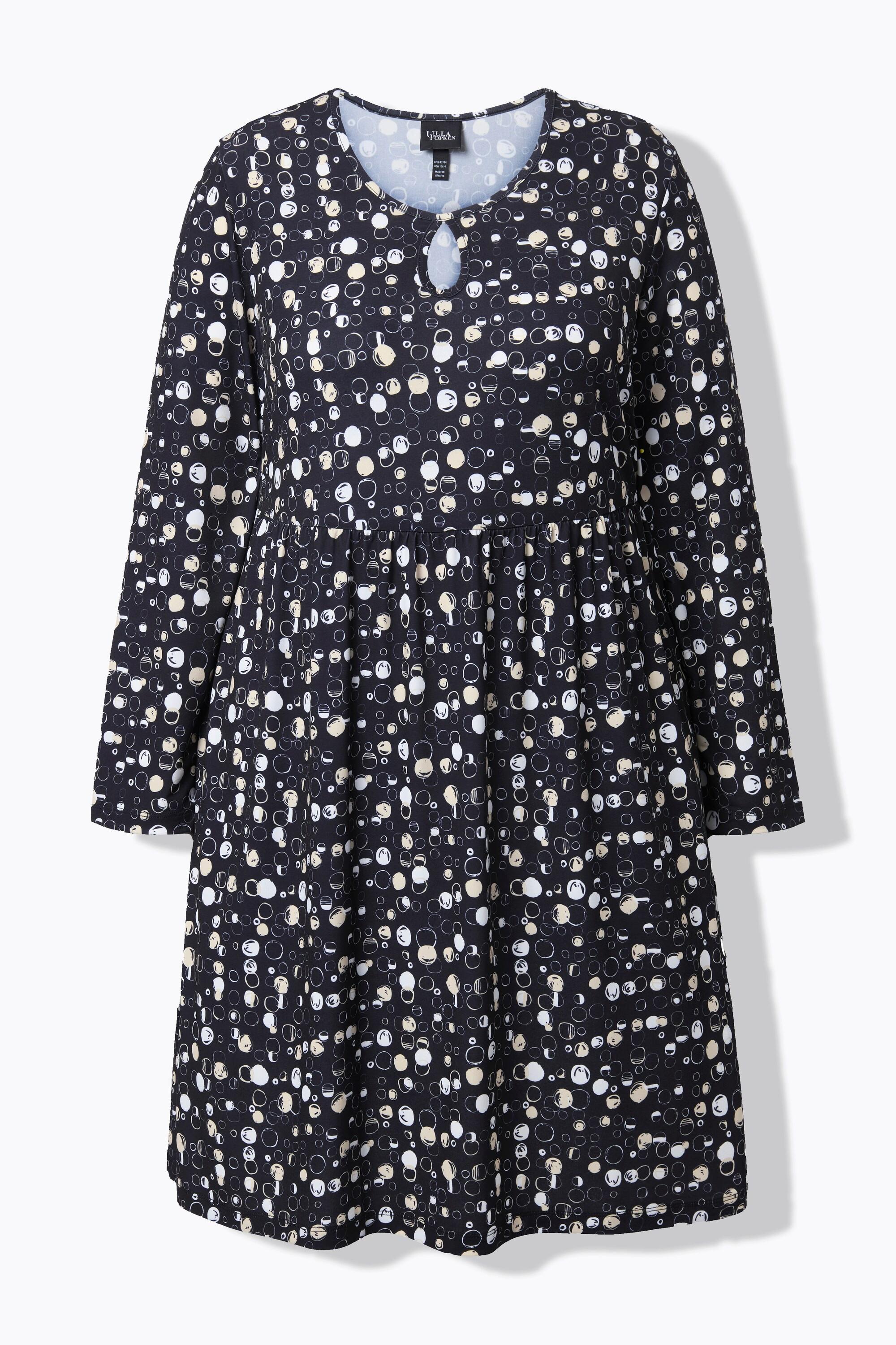 Ulla Popken Jerseykleid Punkte A-Linie Rundhals Langarm  
