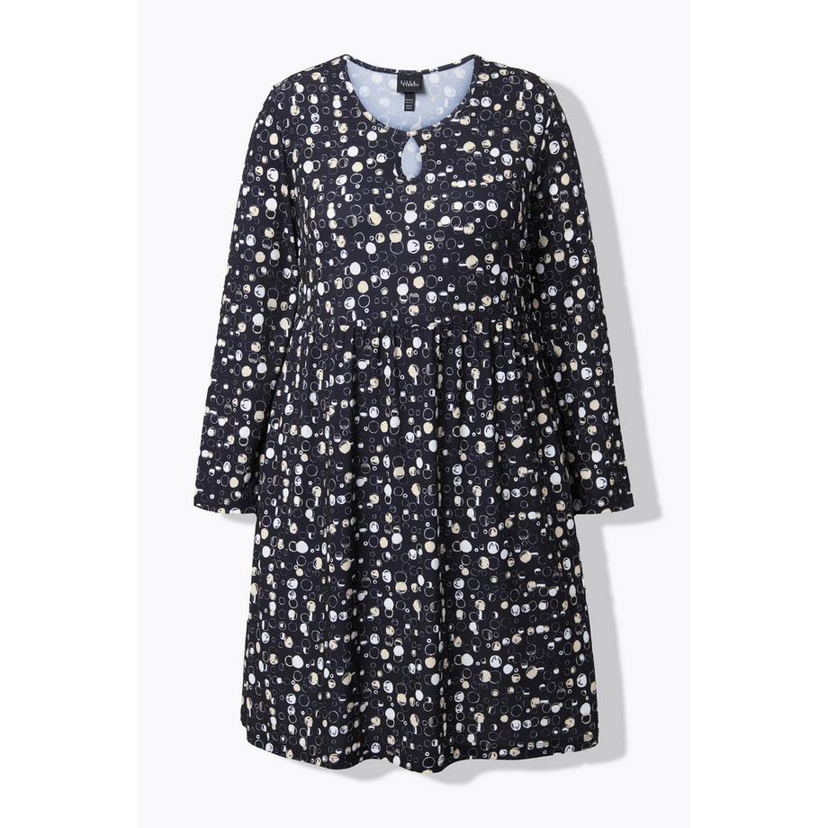 Ulla Popken Robe en Jersey à Pois Coupe Évasée Col Rond Manches Longues  