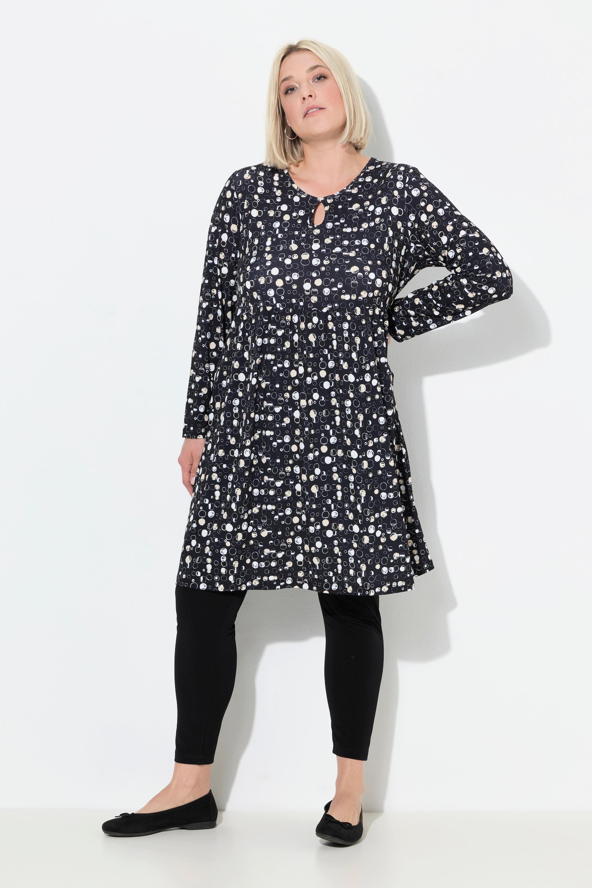 Ulla Popken Jerseykleid Punkte A-Linie Rundhals Langarm  