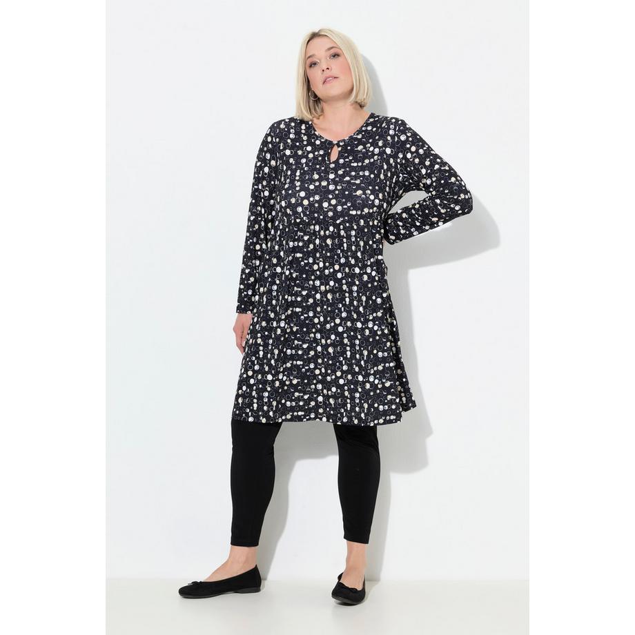 Ulla Popken Robe en Jersey à Pois Coupe Évasée Col Rond Manches Longues  