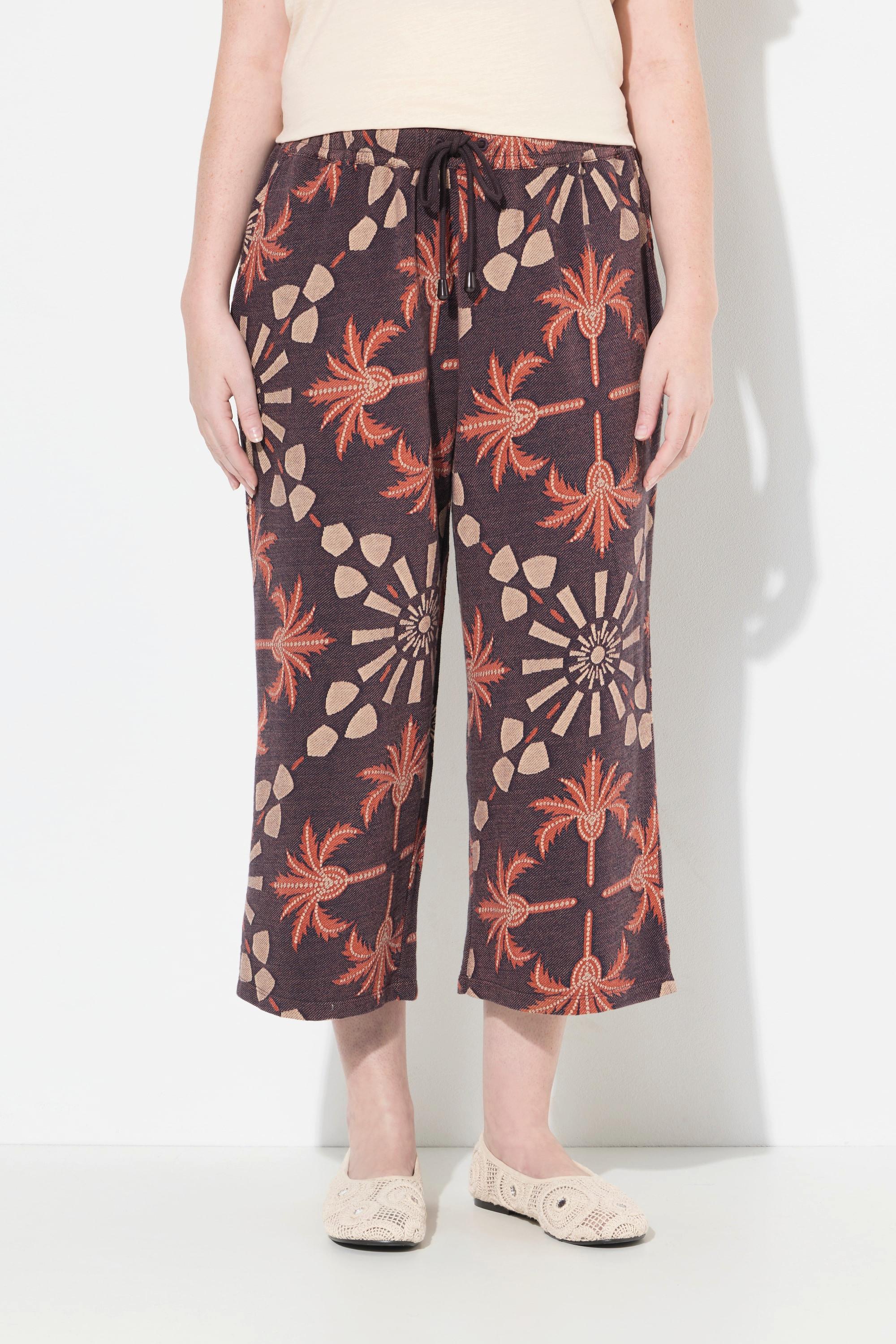 Ulla Popken Palmier Jacquard Jambes Larges Culotte avec Taille Élastique  