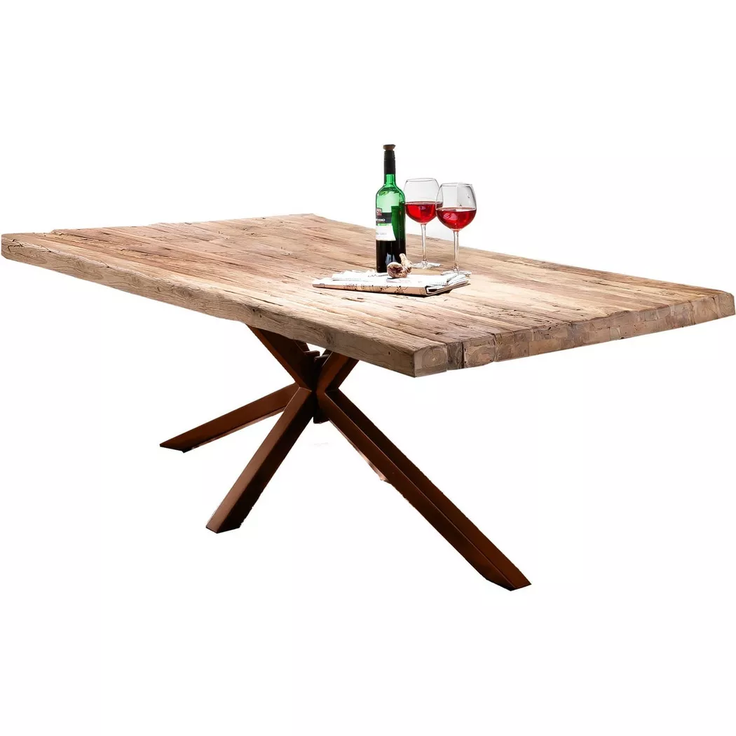 SIT Esstisch "Lourdes aus recyceltem Teakholz mit Metallgestell" 50 mm starke Teakholzplatte & extravagantes Metallgestell