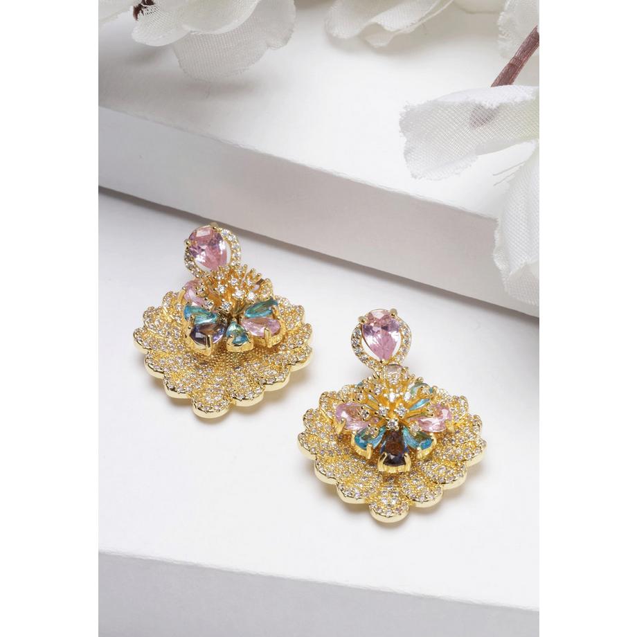 AVANT-GARDE PARIS  Glänzende Gold-Kristall-Tropfenohrringe 