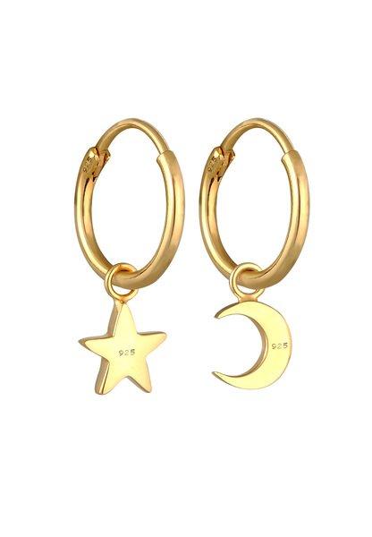 Elli  Boucles d'Oreilles Créoles Étoile Lune 