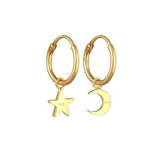 Elli  Boucles d'Oreilles Créoles Étoile Lune 