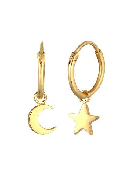 Elli  Boucles d'Oreilles Créoles Étoile Lune 