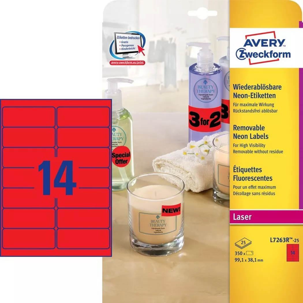 Avery-Zweckform – AVERY ZWECKFORM Etiketten 99,1×38,1mm, 350 Stück, One Size, Rot Bunt