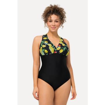 Maillot de bain à motif citrons, bonnets souples et empiècement en macramé