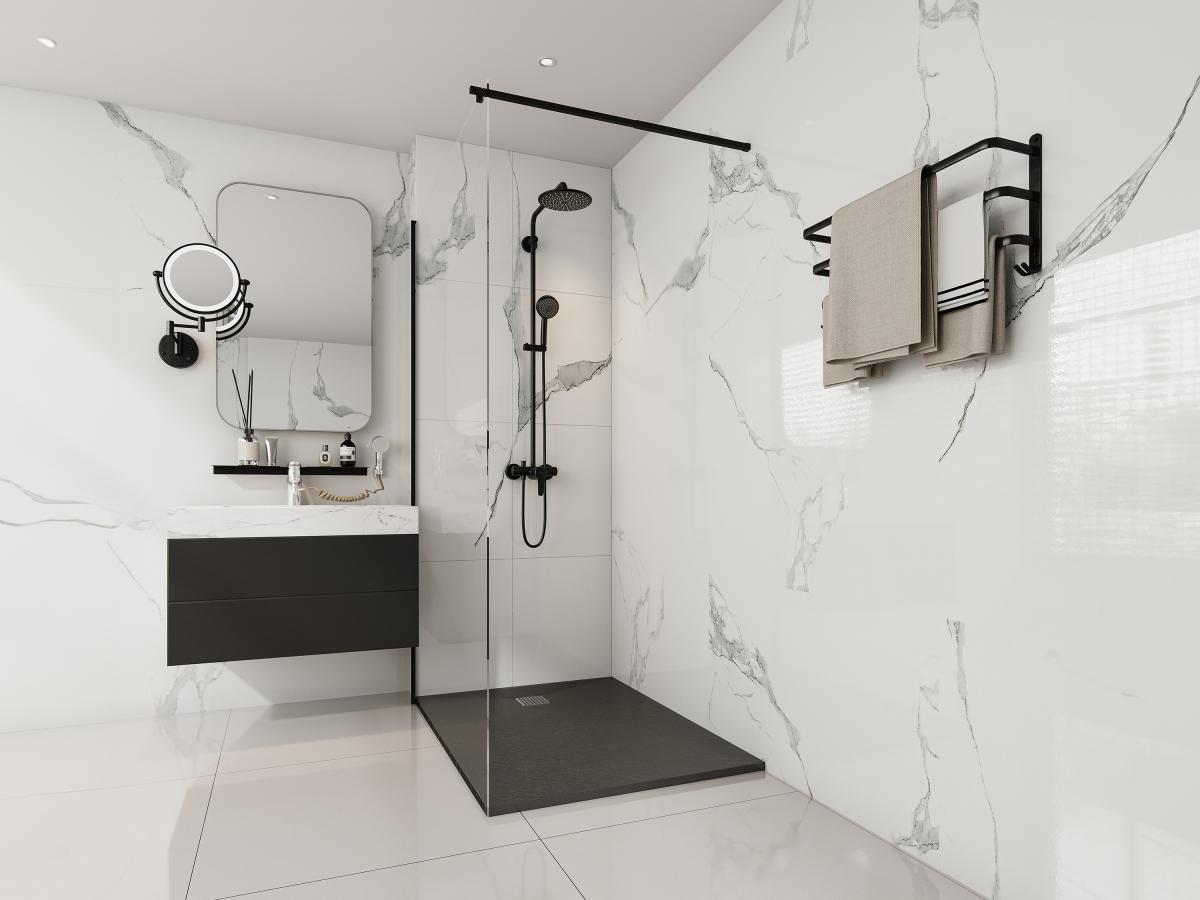 SHOWER DESIGN Receveur à poser ou à encastrer en résine avec siphon - Noir - 120 x 90 cm - MIRNOSA  