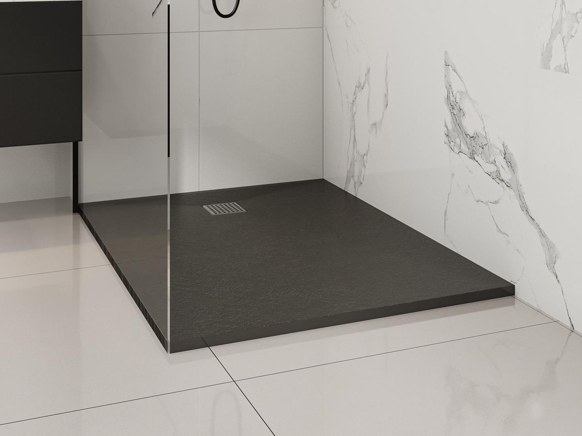 SHOWER DESIGN Receveur à poser ou à encastrer en résine avec siphon - Noir - 120 x 90 cm - MIRNOSA  