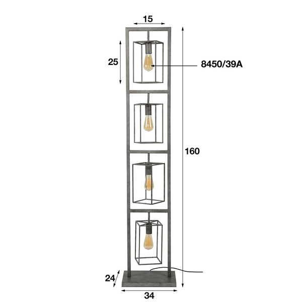 mutoni Lampadaire Cubic Tower 4 lumières fini argent antique  