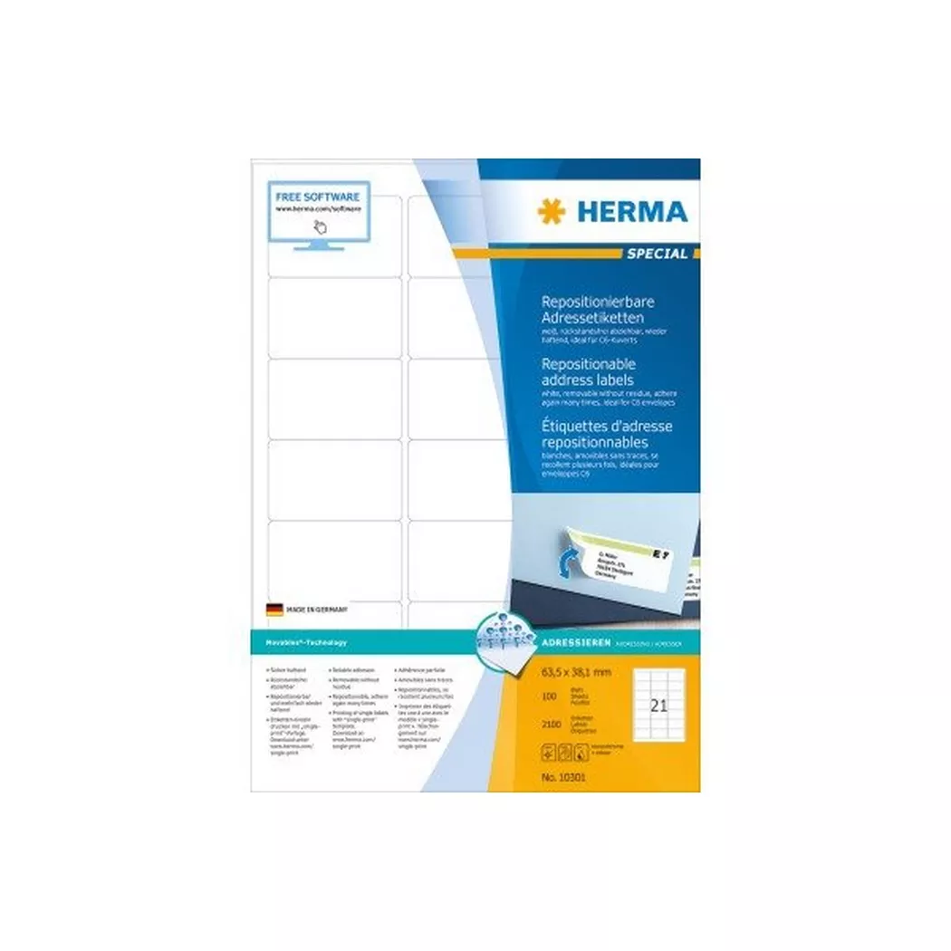 HERMA – Etiketten SPECIAL 63.5×38.1mm 10301 weiss,non-perm. 2100St./100Bl., One Size
