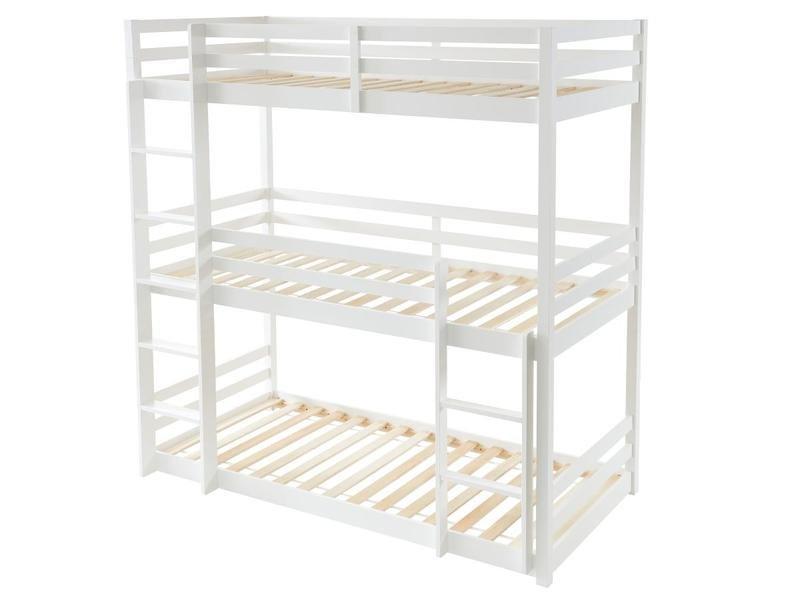 Vente-unique Etagenbett 3 Personen + Matratzen - Kiefernholz - 3 x 90 x 200 cm - Weiß - VAGAR  
