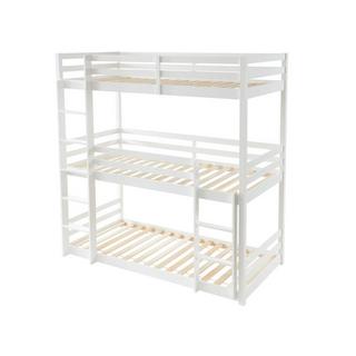 Vente-unique Etagenbett 3 Personen + Matratzen - Kiefernholz - 3 x 90 x 200 cm - Weiß - VAGAR  