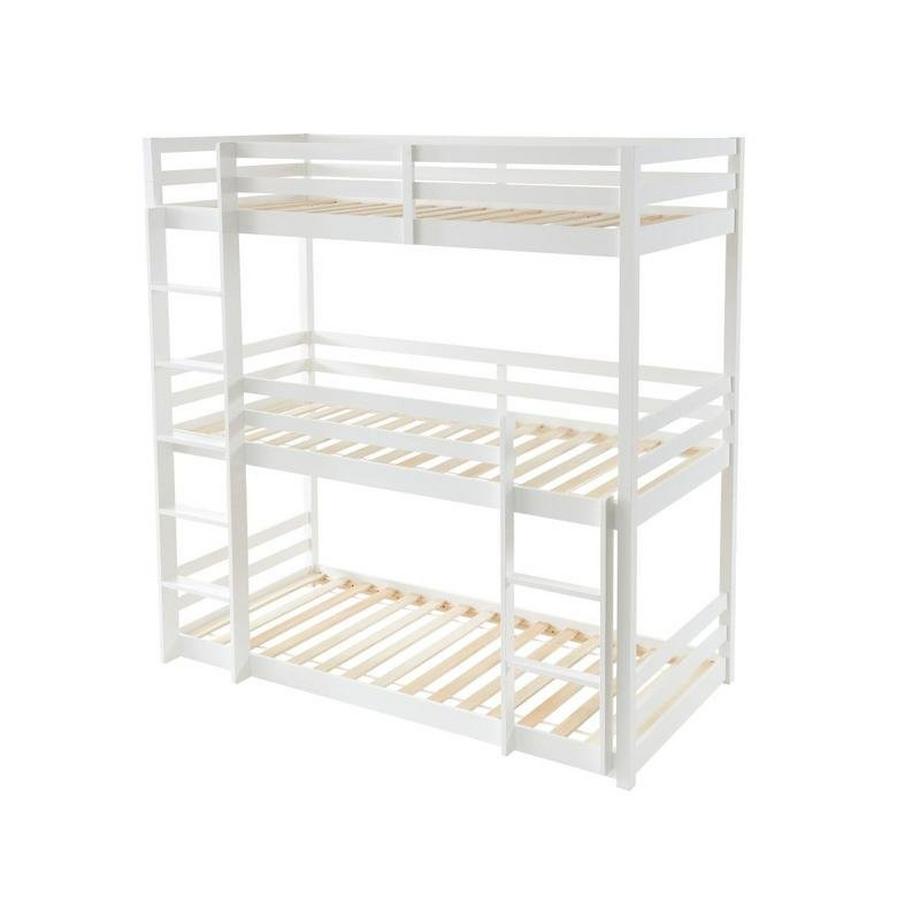 Vente-unique Letto a castello triplo 3 x 90 x 200 cm Pino Bianco + Materasso - VAGAR  