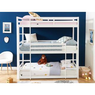 Vente-unique Etagenbett 3 Personen + Matratzen - Kiefernholz - 3 x 90 x 200 cm - Weiß - VAGAR  