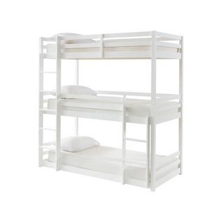 Vente-unique Etagenbett 3 Personen + Matratzen - Kiefernholz - 3 x 90 x 200 cm - Weiß - VAGAR  