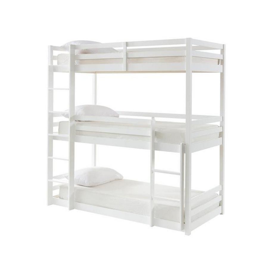 Vente-unique Letto a castello triplo 3 x 90 x 200 cm Pino Bianco + Materasso - VAGAR  