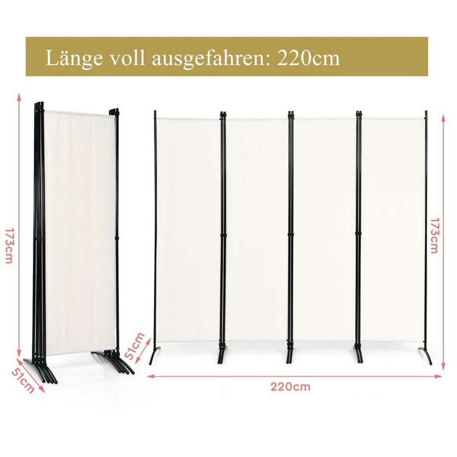 Northio Schermo divisorio pieghevole per la privacy in 4 pezzi per l'home office 220 x 51 x 173 cm bianco  