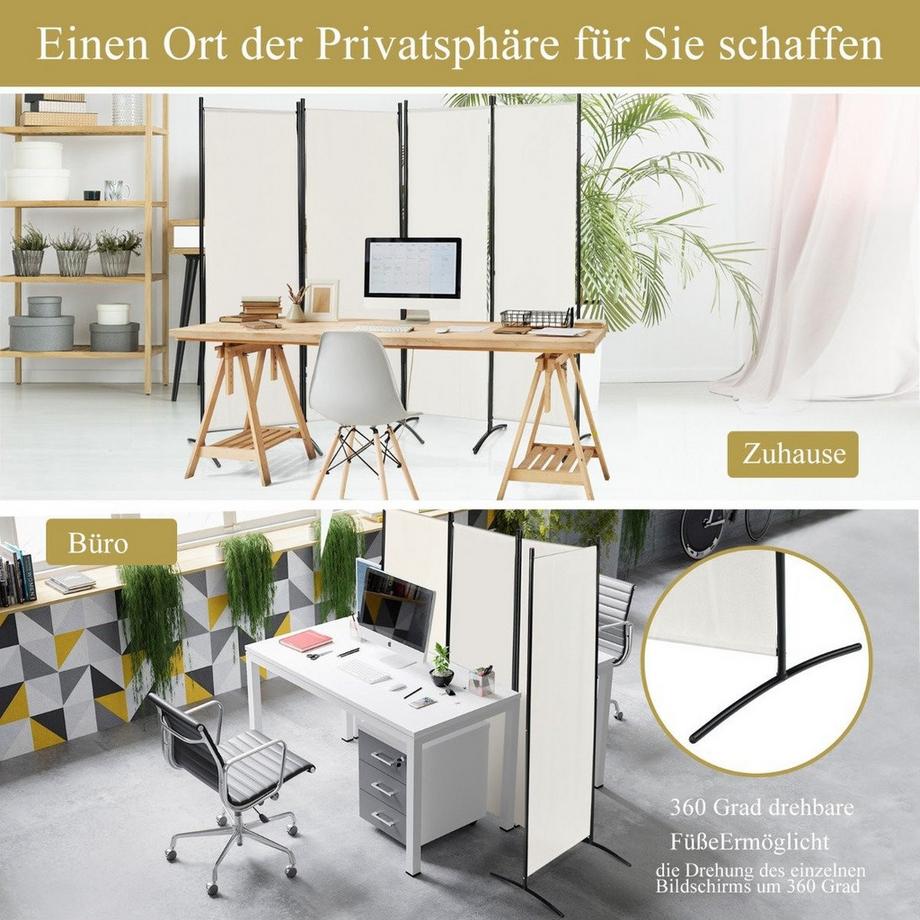 Northio Schermo divisorio pieghevole per la privacy in 4 pezzi per l'home office 220 x 51 x 173 cm bianco  