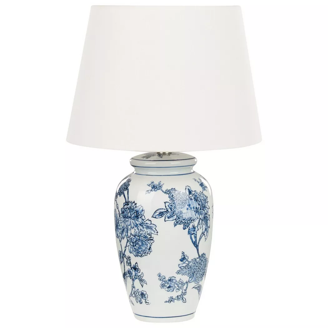 Beliani - Tischlampe aus Porzellan Mediterran BELUSO, One Size, Weiss Bunt