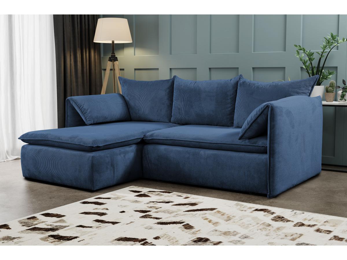 PASCAL MORABITO Canapé d'angle conible en velours côtelé marine TEODORA de PASCAL MORABITO Angle gauche  
