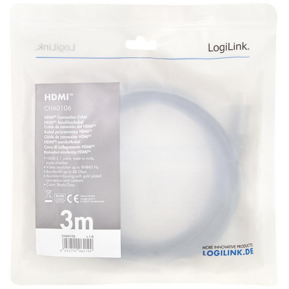 LogiLink  Câble HDMI Ultra Haut Débit 8K/60 4K/120Hz 3m 