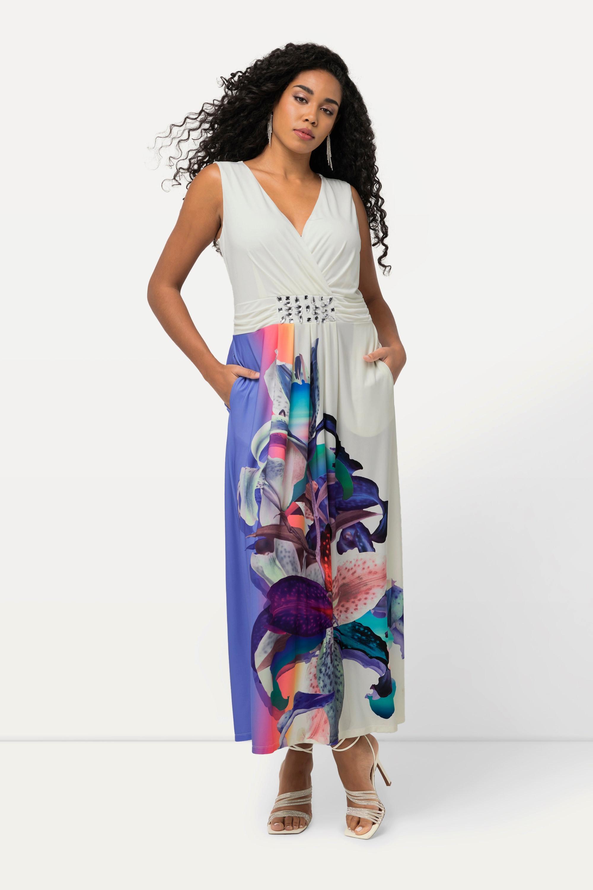 Ulla Popken Robe Maxi Effet Cache-cœur Ligne A Sans Manches Col V  