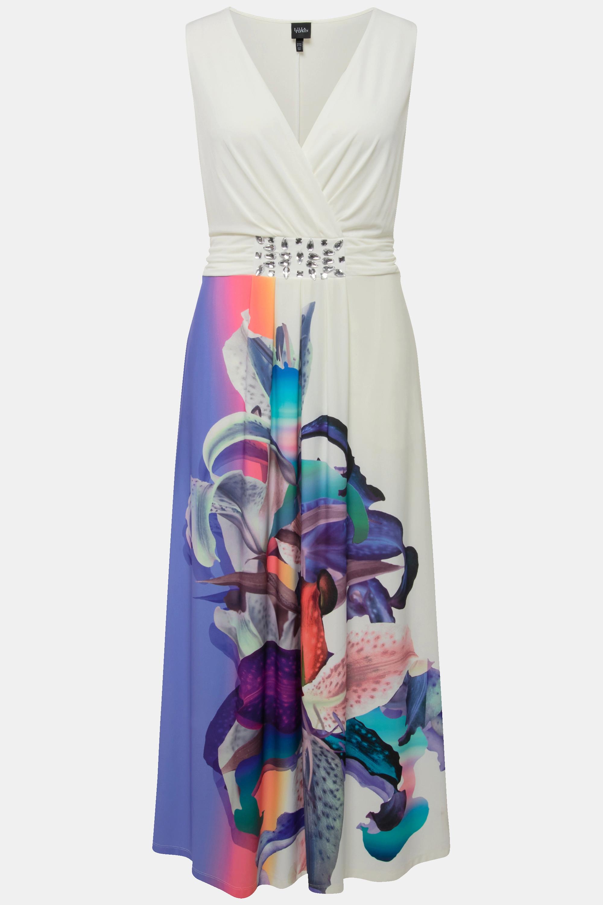 Ulla Popken Robe Maxi Effet Cache-cœur Ligne A Sans Manches Col V  