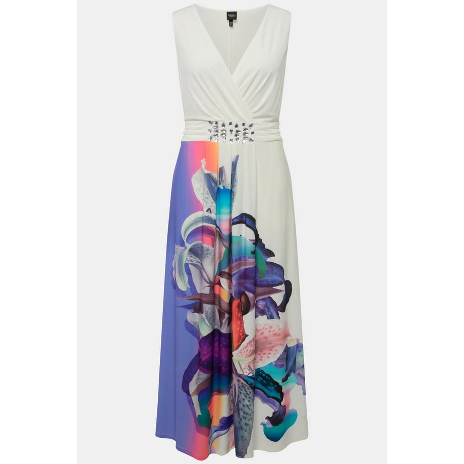 Ulla Popken Maxikleid Wickeloptik A-Linie ärmellos V-Ausschnitt  