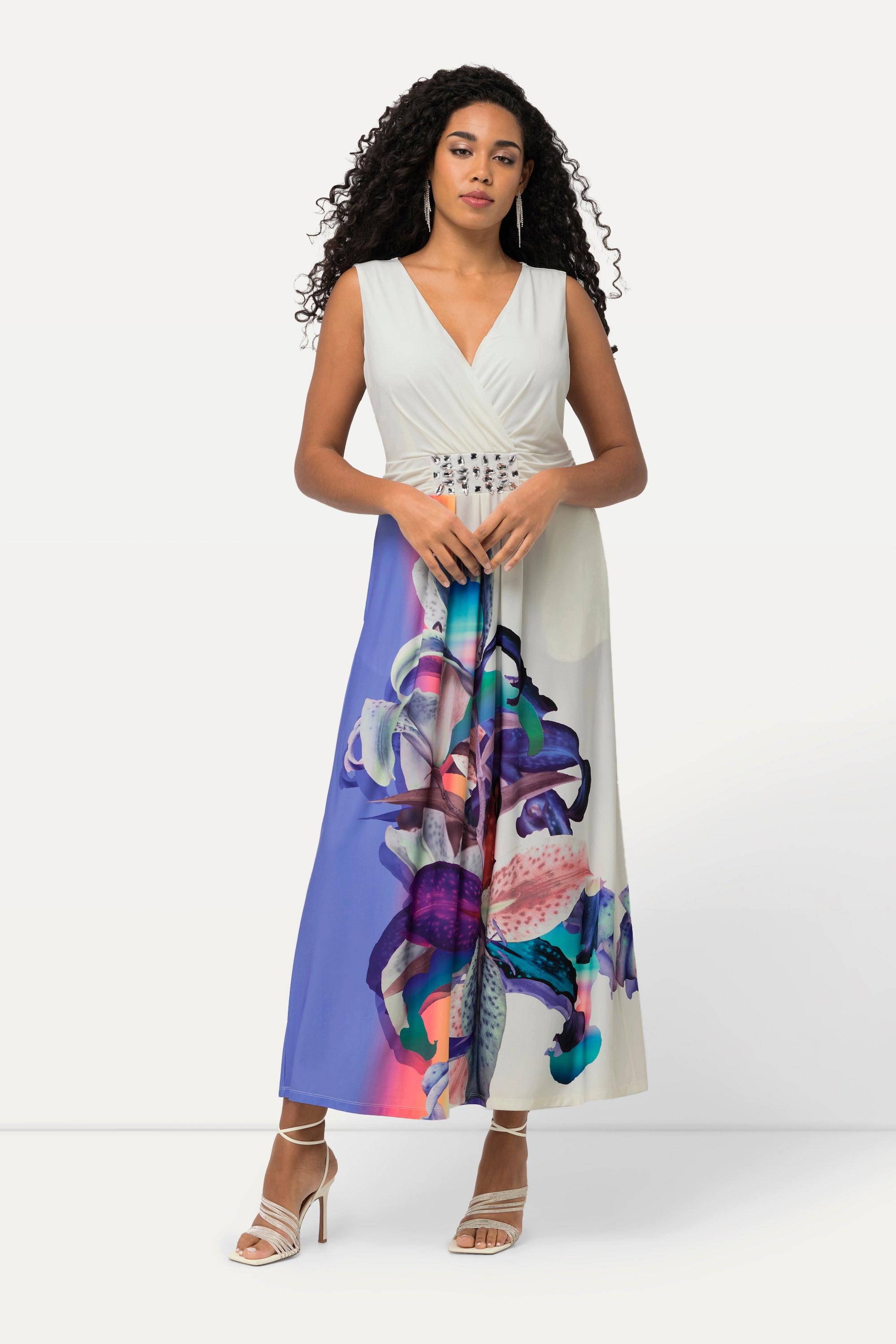 Ulla Popken Robe Maxi Effet Cache-cœur Ligne A Sans Manches Col V  