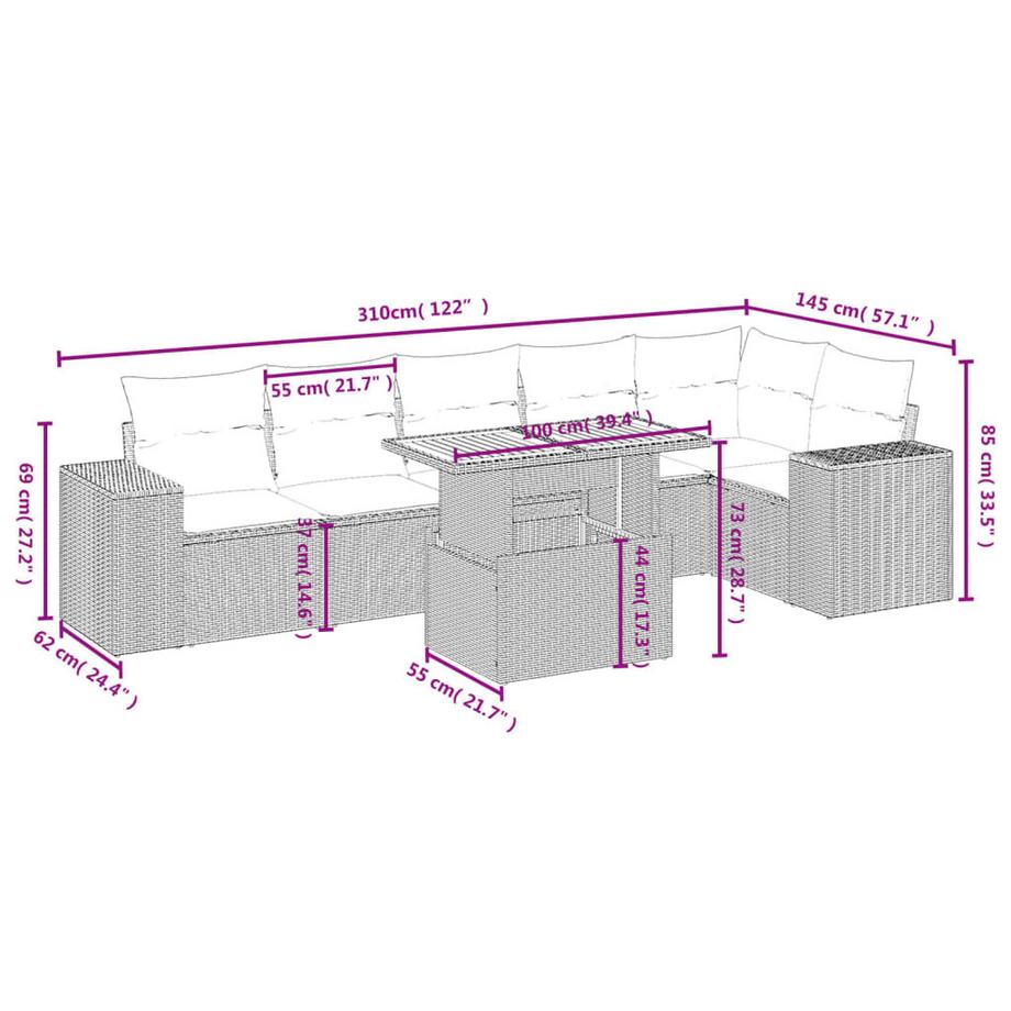 VidaXL Ensemble de canapés de jardin rotin synthétique  