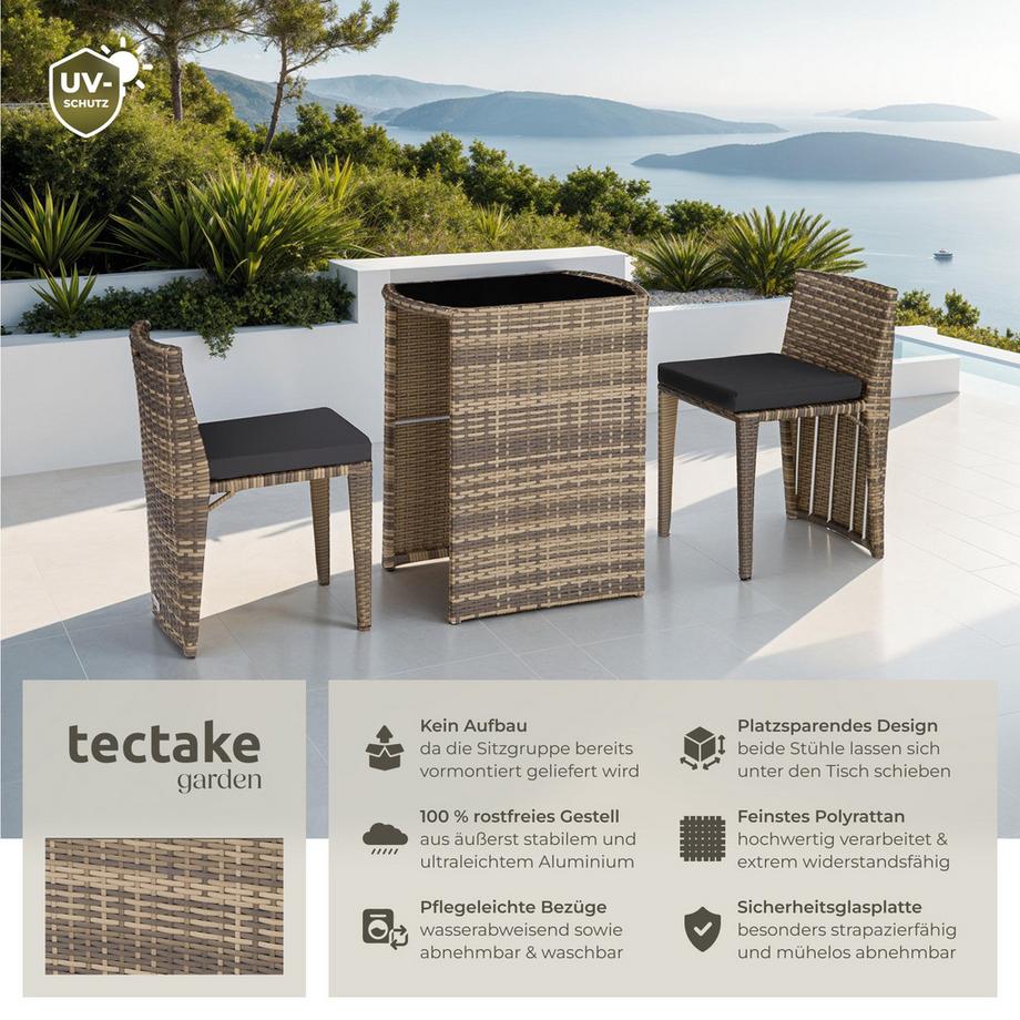Tectake Rattanset Hamburg mit Aluminiumgestell für 2 Personen  