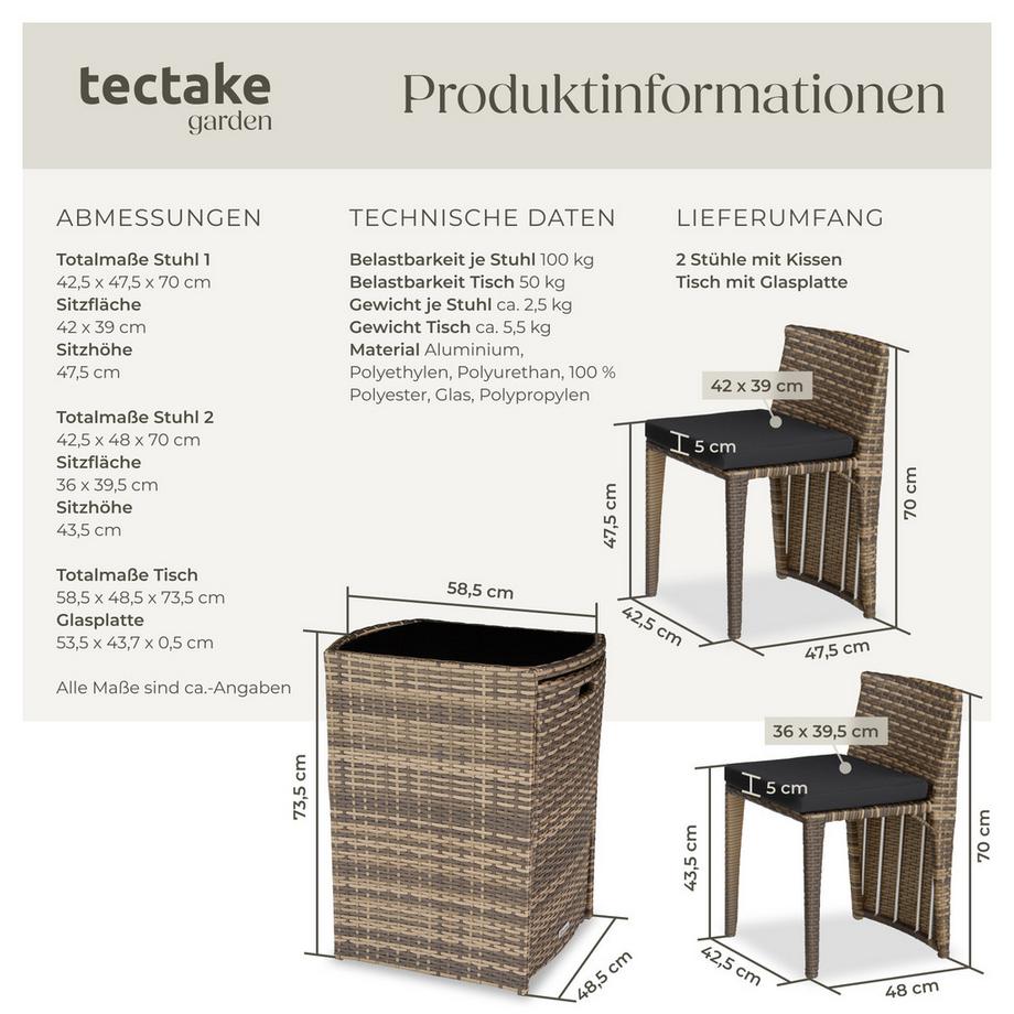 Tectake Set in rattan  Amburgo  con telaio in alluminio  