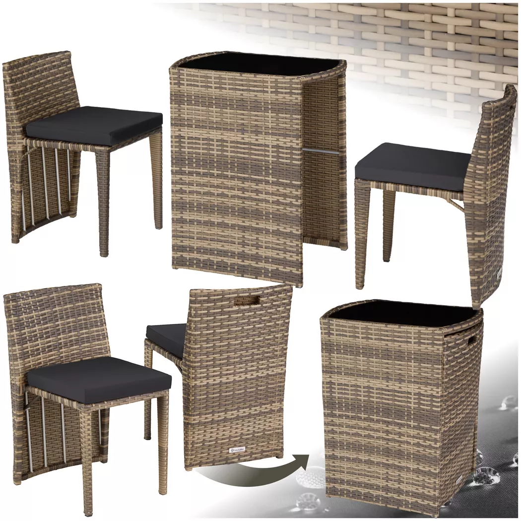 tectake® Aluminium Rattanset, wetterfest und UV-beständig, mit Sicherheitsglasplatte, kein Aufbau