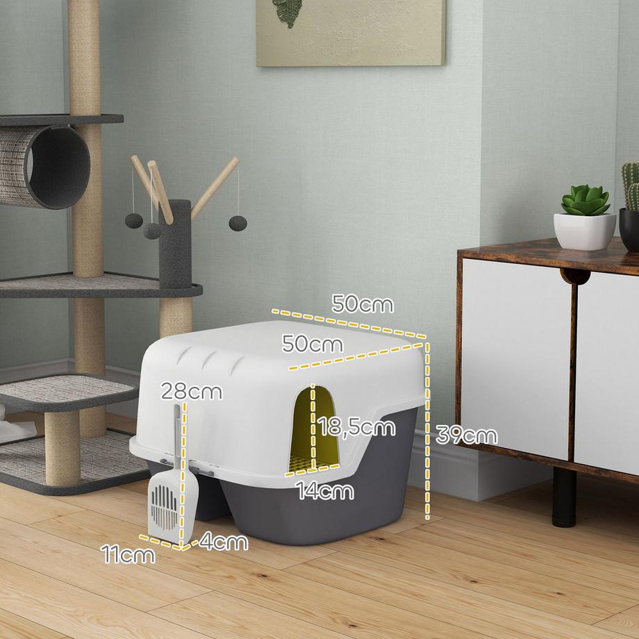 Northio  Katzentoilette mit Deckel, Katzenklo mit Sieb, Schaufel, geschlossen Katze Toilettenhaus für kleine Katze unter 3,5 kg, Indoor, Kunststoff, Cremeweiß 