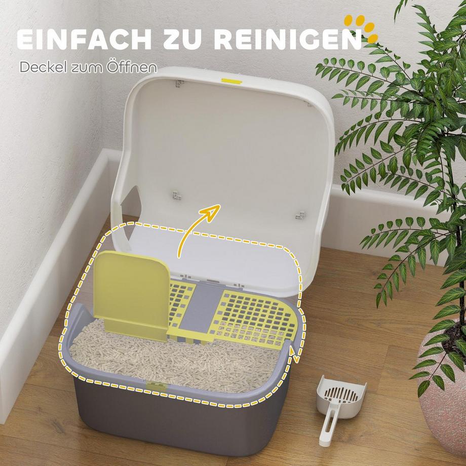 Northio  Katzentoilette mit Deckel, Katzenklo mit Sieb, Schaufel, geschlossen Katze Toilettenhaus für kleine Katze unter 3,5 kg, Indoor, Kunststoff, Cremeweiß 