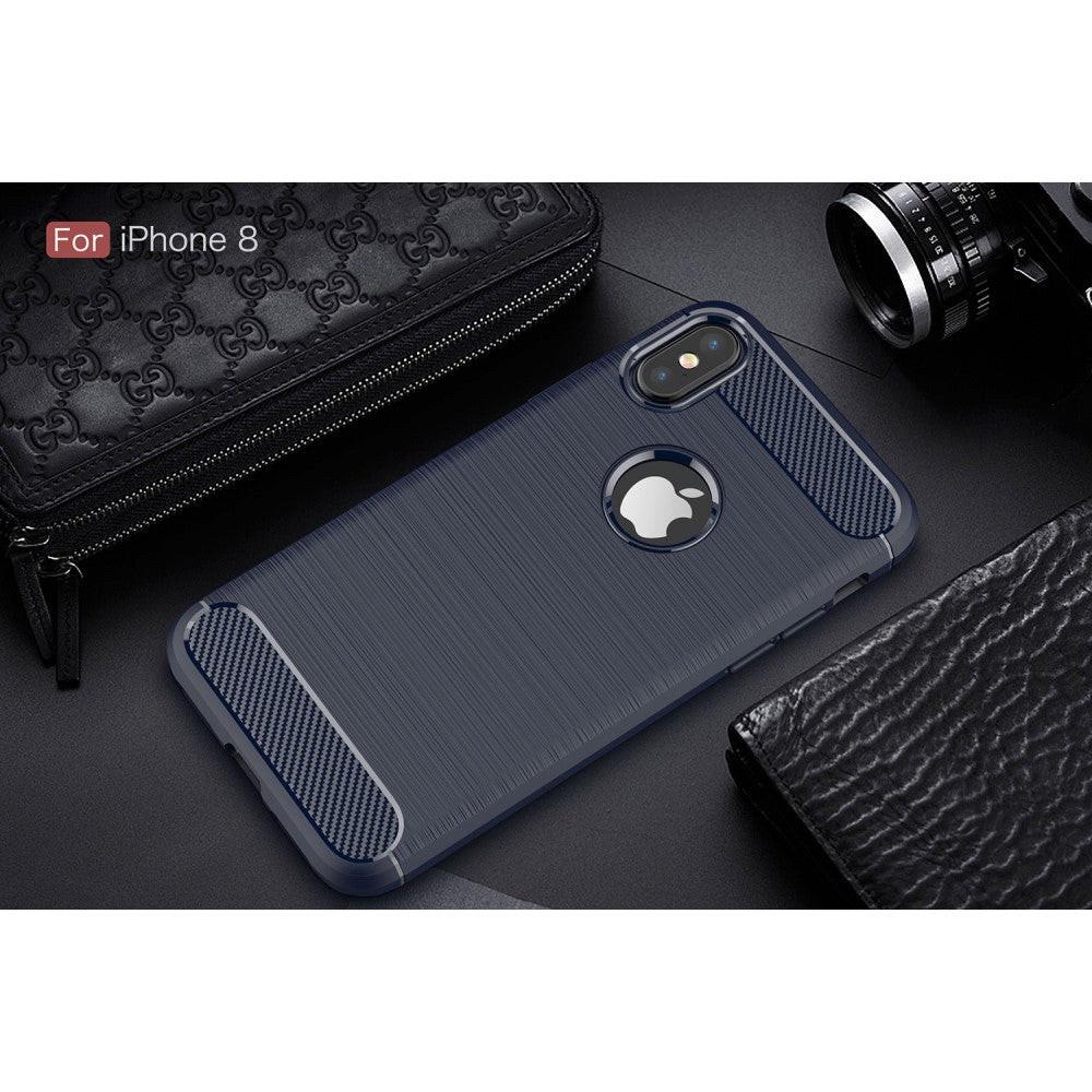 Cover-Discount  iPhone Xs / X - Silikon Gummi Case Metall Carbon Look 