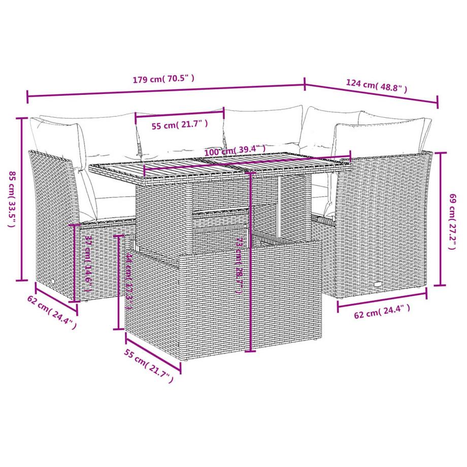 VidaXL set divano da giardino Polirattan  