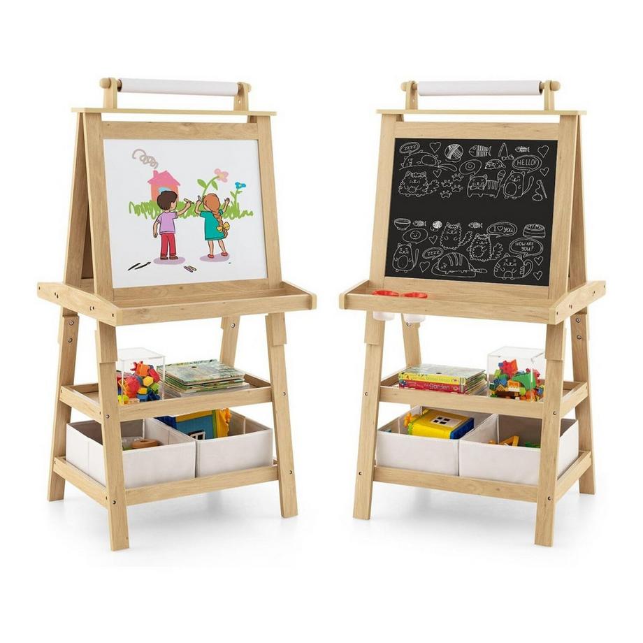 Northio  3 in 1 Kinder Staffelei Doppelseitig Whiteboard & Kreidetafel & Zeichenpapier Natur 