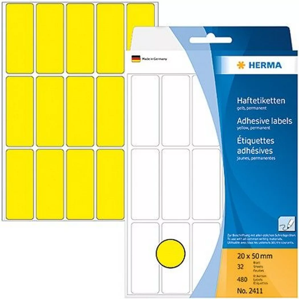 HERMA – Etiketten 20×50mm 2411 gelb 480 Stück, One Size