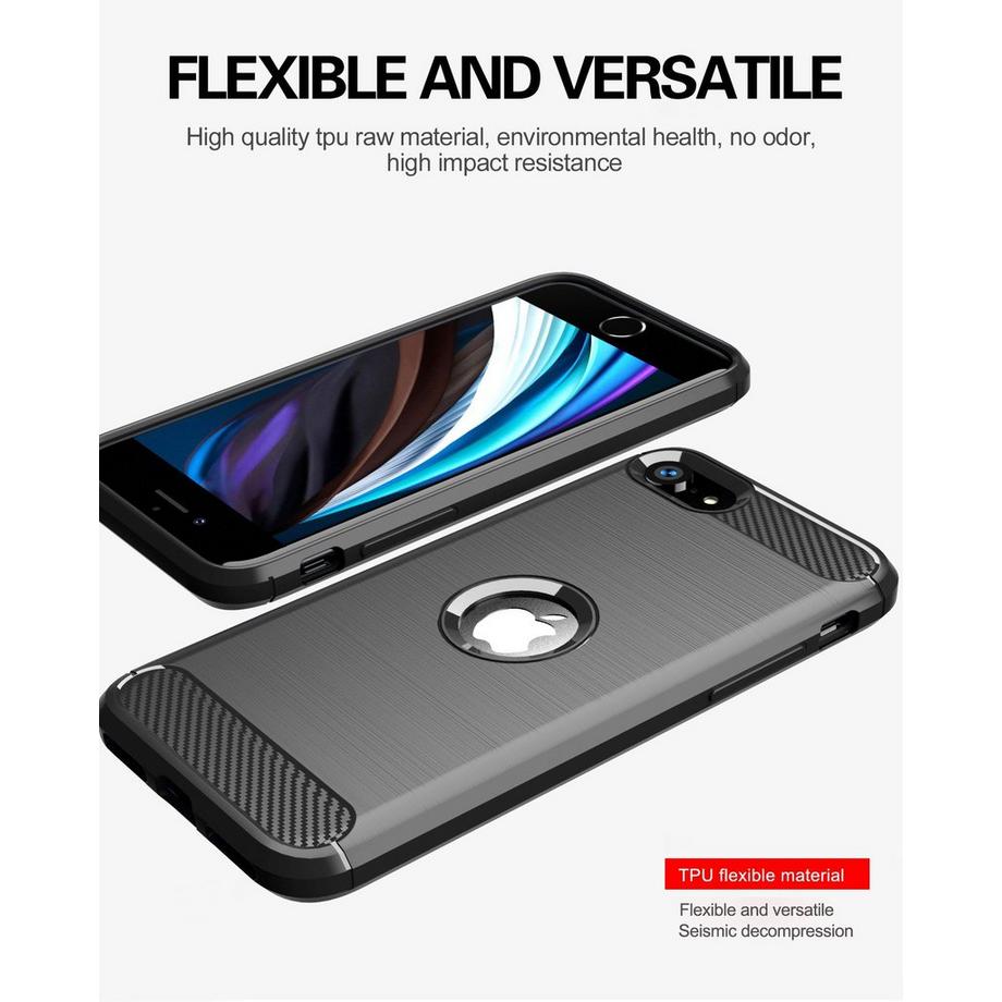 Cadorabo  Hülle für Apple iPhone SE 2020 TPU Silikon Edelstahl-Karbonfaser Optik 
