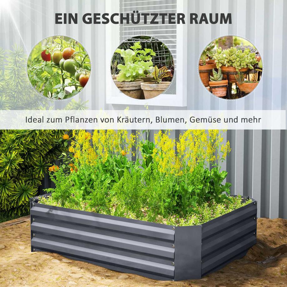 Northio Hochbeet aus Stahl, Pflanzbeet Frühbeet Gartenbeet Blumenkasten stapelbar, Pflanzkasten Gemüsebeet 120x90x30cm für Garten Balkon, Pflanzkübel für Blumen, Pflanzen, Gemüse Aosom  