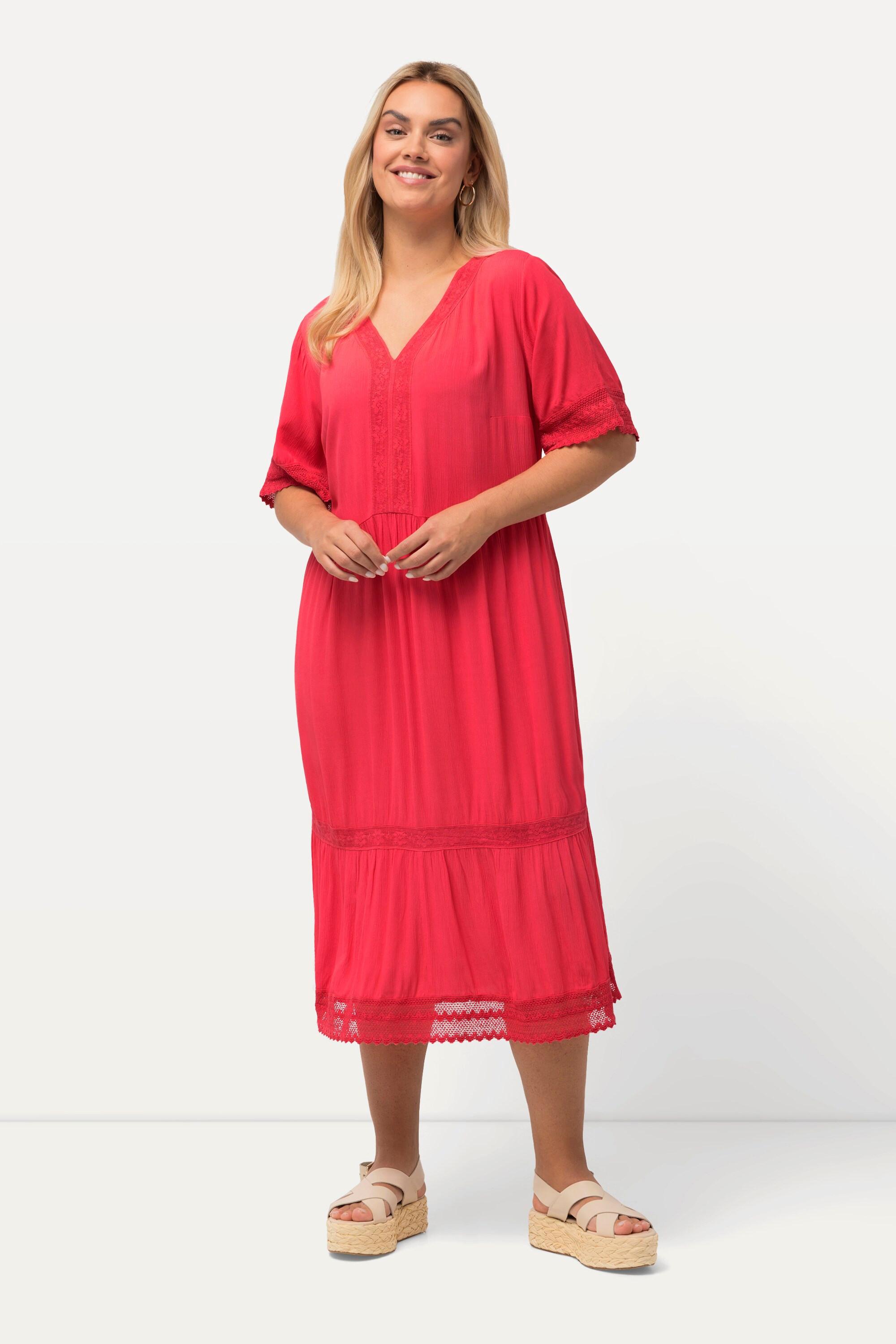 Ulla Popken  Tunika-Midikleid, Spitze, A-Linie, V-Ausschnitt, Halbarm 