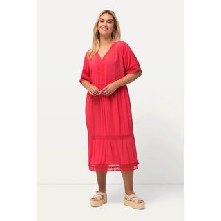 Ulla Popken  Tunika-Midikleid, Spitze, A-Linie, V-Ausschnitt, Halbarm 