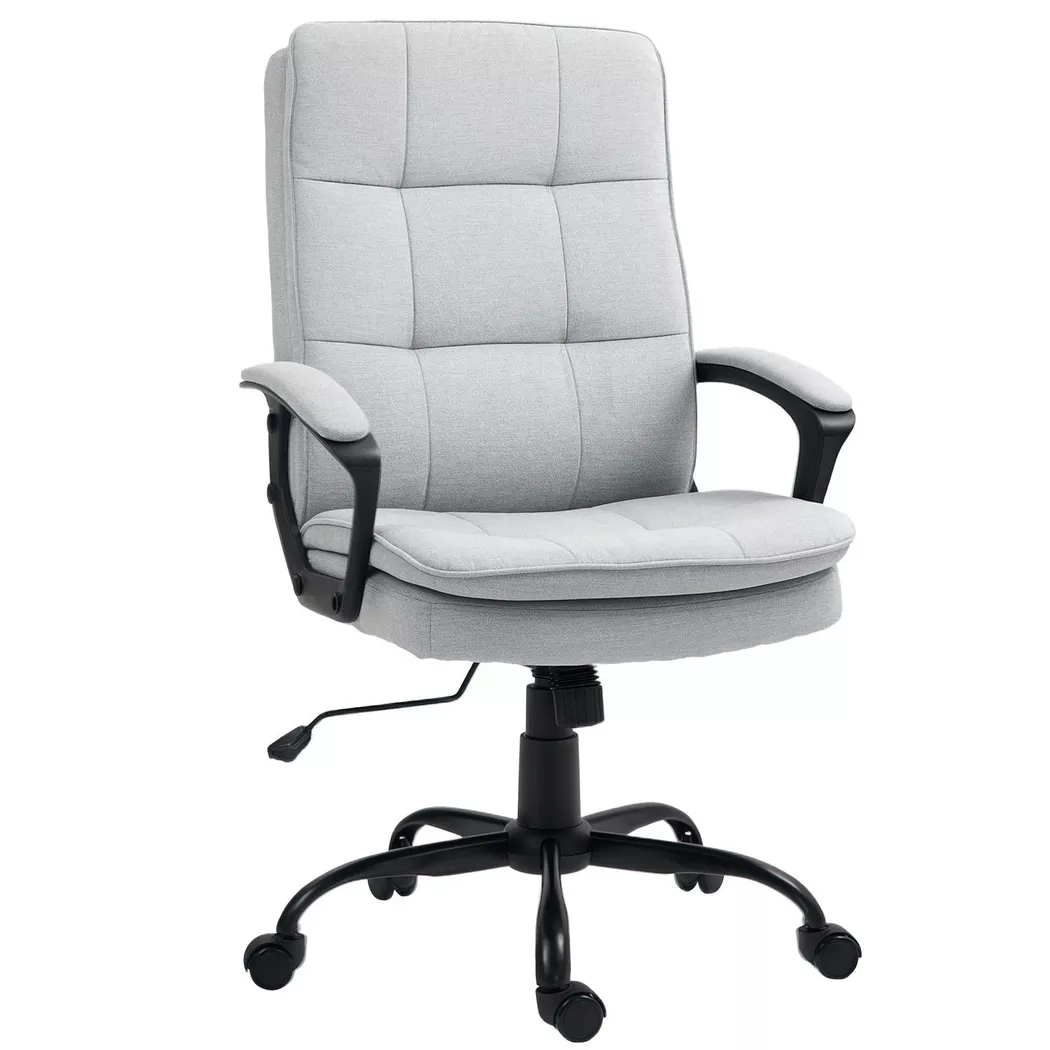Northio – Bürostuhl Ergonomischer Schreibtischstuhl mit Armlehne, Höhenverstellbarer Drehstuhl Wippfunktion, Leinenoptik, Gepolstert Computerstuhl, Grau, 63 x 72 cm